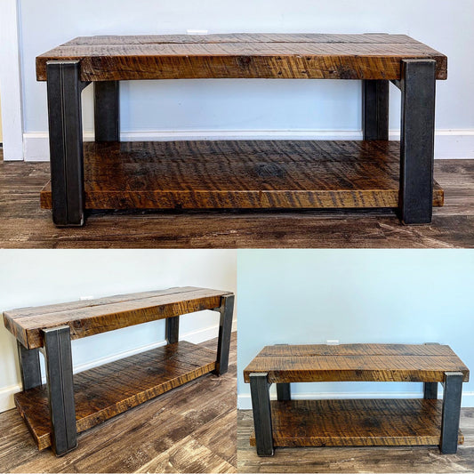 3.5’ Rustic Reclaimed Wood + Steel Entryway Bench / Narrow Coffee Table
