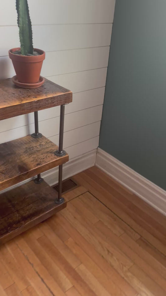 4’ Rustic Wood + Iron Pipe Media Stand / Bookcase