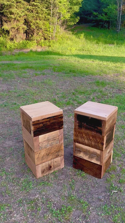2 x Mixed Reclaimed Wood Stands / Tables