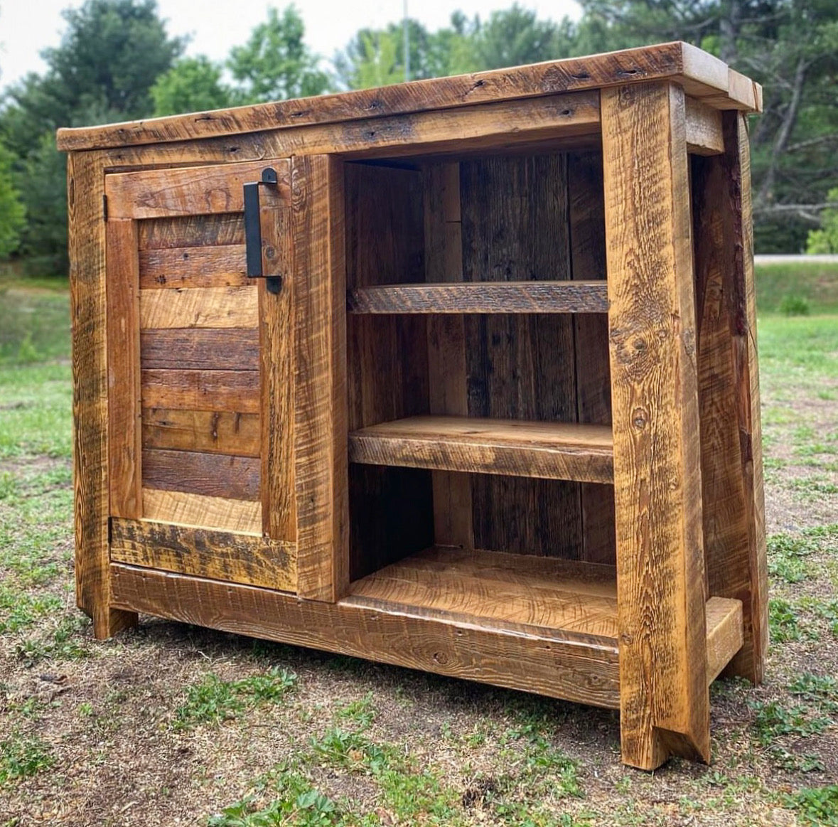 4’ Rustic Reclaimed Wood Bar Height Cabinet / Sideboard