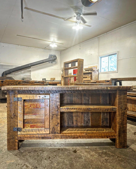6’ Long Rustic Reclaimed Barn Wood Bar / Media Cabinet
